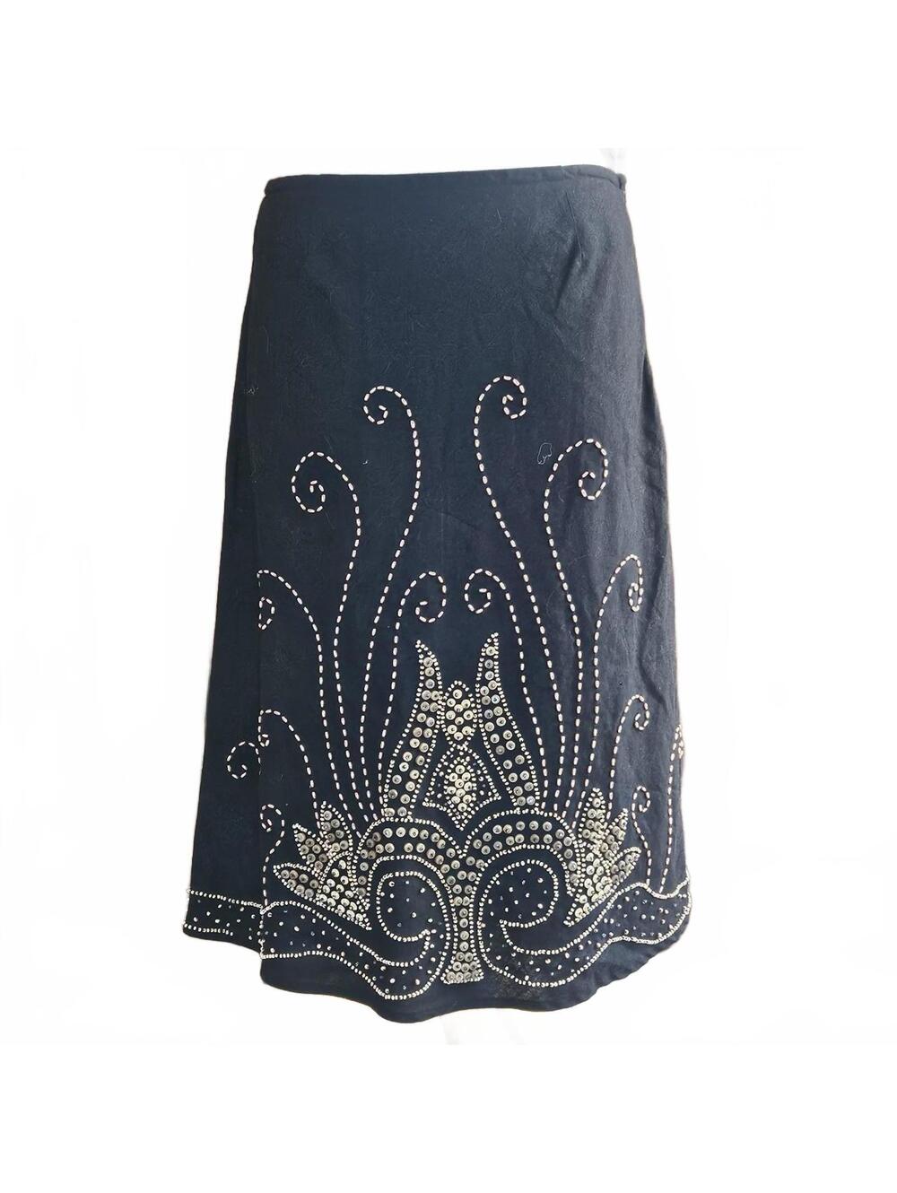 vintage 100% linen beaded black midi skirt,willi smith sz 10